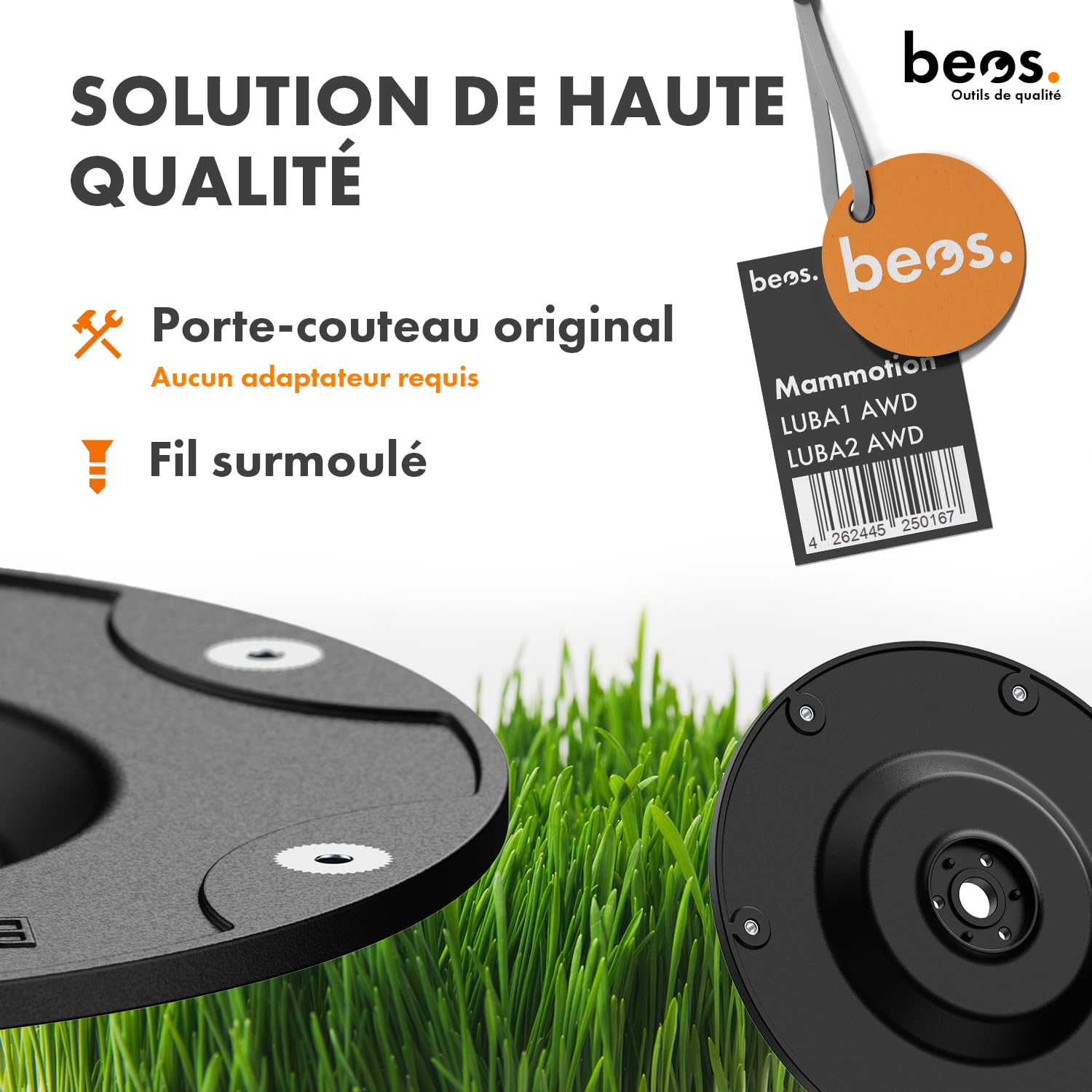 BEOS Tuning de tondeuses-Robots - Compatible avec Mammotion LUBA 1 AWD et LUBA 2 AWD (jusqu'à l'année de Construction 2024) Plateau de Lames pour 6X Lames - Deux disques renforcés de Fibres de Verre