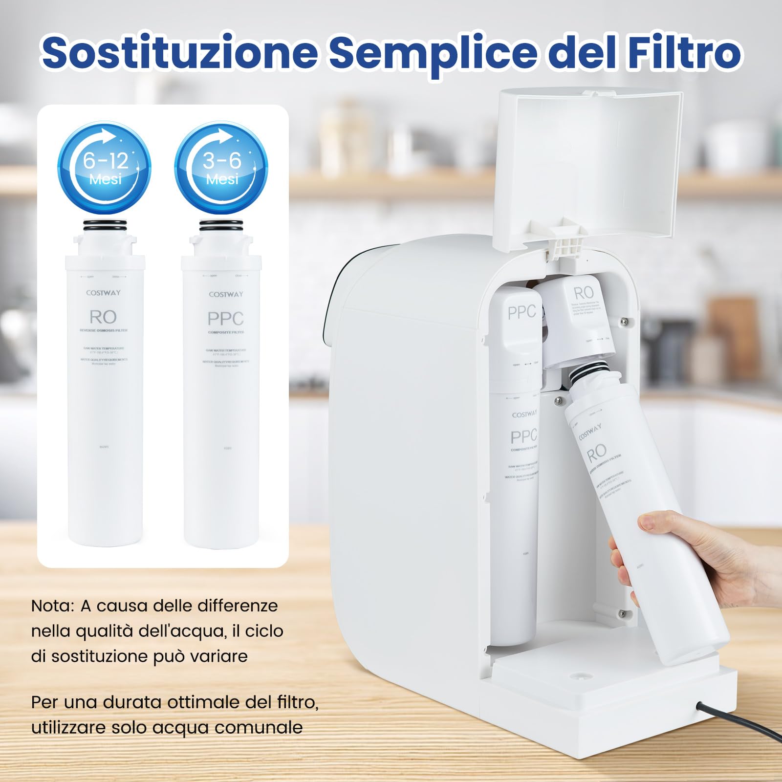 RELAX4LIFE Purificatore d'Acqua a Osmosi Inversa da Banco, Filtrazione a 5 Stadi con UV, Rapporto 4:1 Pura/Scarto, 4 Volumi Regolabili, Sistema Compatto e Portatile (Filtro d'Acqua)
