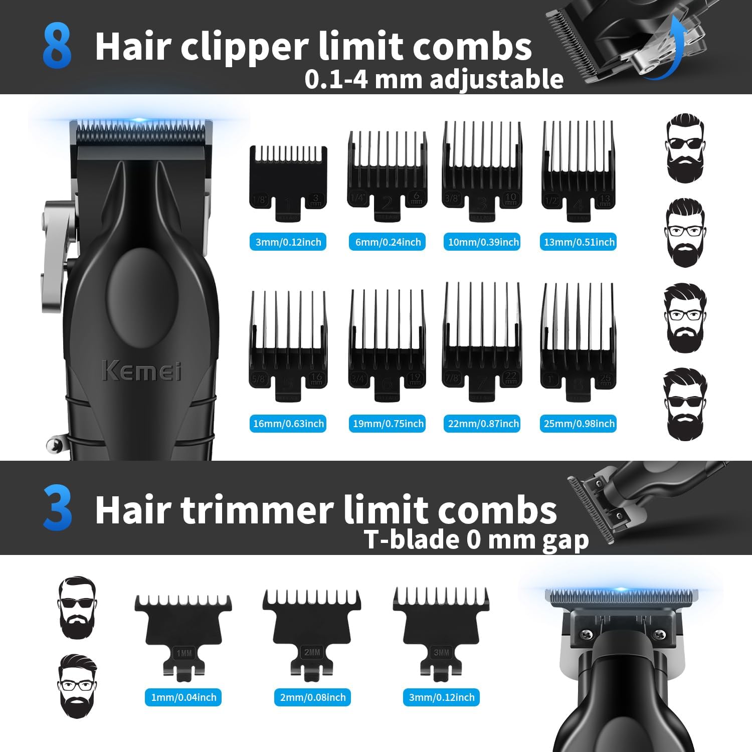 KEMEI Hair Clipper with various guide combs