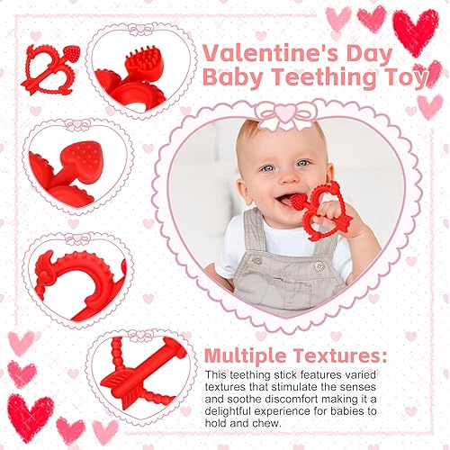 Miniatura 3 de Juguete mordedor de silicona en forma de corazón para bebés, fácil de sostener para manos pequeñas, juguete de dentición suave con arco y flecha,