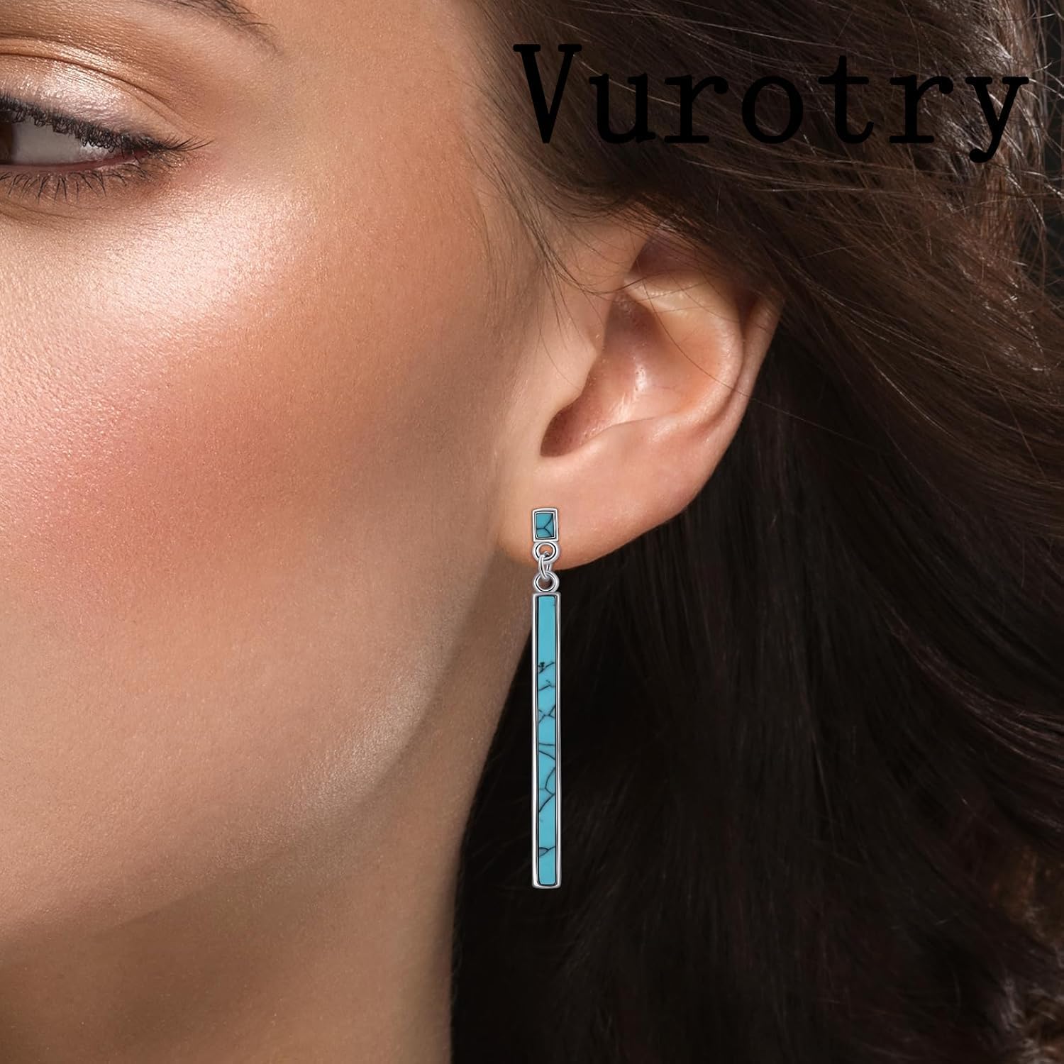 Silver Turquoise Earrings for Women Turquoise Dangle Earrings Bohemian Turquoise Strip Earrings Jewelry - Image 5