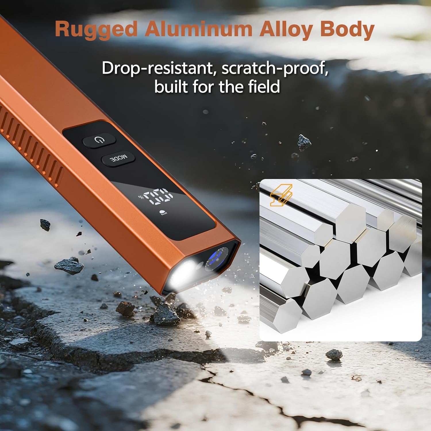 EDC Flashlight 4 in1 Magnetic Flashlight High Lumens Work Light with Green Beam & UV & Warning Light Combo EDC Flashlight Rechargeable LT-010 (Orange)