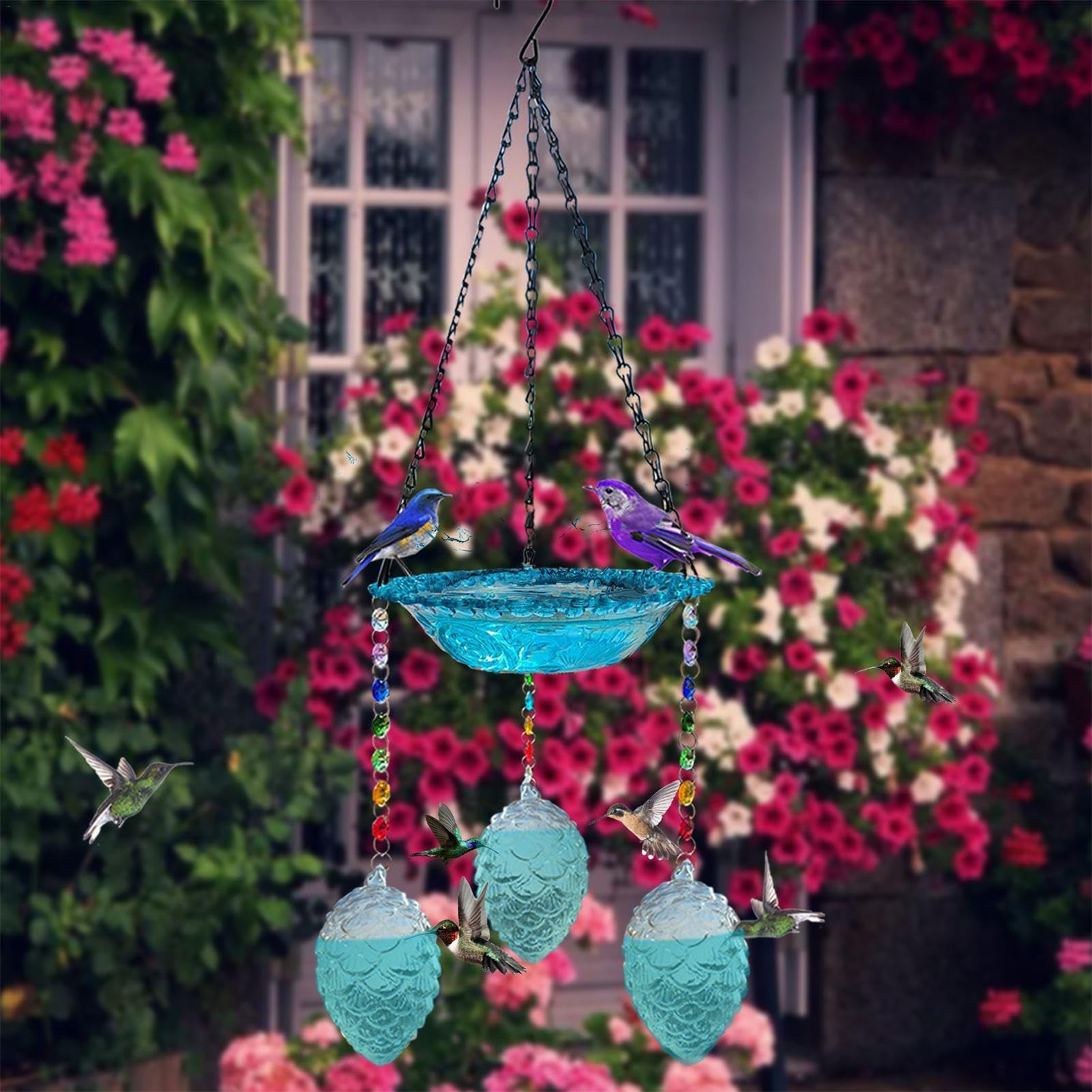 Bebedero para pájaros de para exteriores, bebedero colgante de para pájaros. Elegante comedero para pájaros. Comedero para pájaros estable con gancho en forma de S, atrae a diferentes