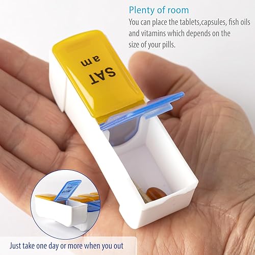 Miniatura 5 de Deke - Organizador de pastillas desmontable, 14 compartimentos diarios, ranura AM PM, contenedor de dosis semanal, soporte para medicamentos,