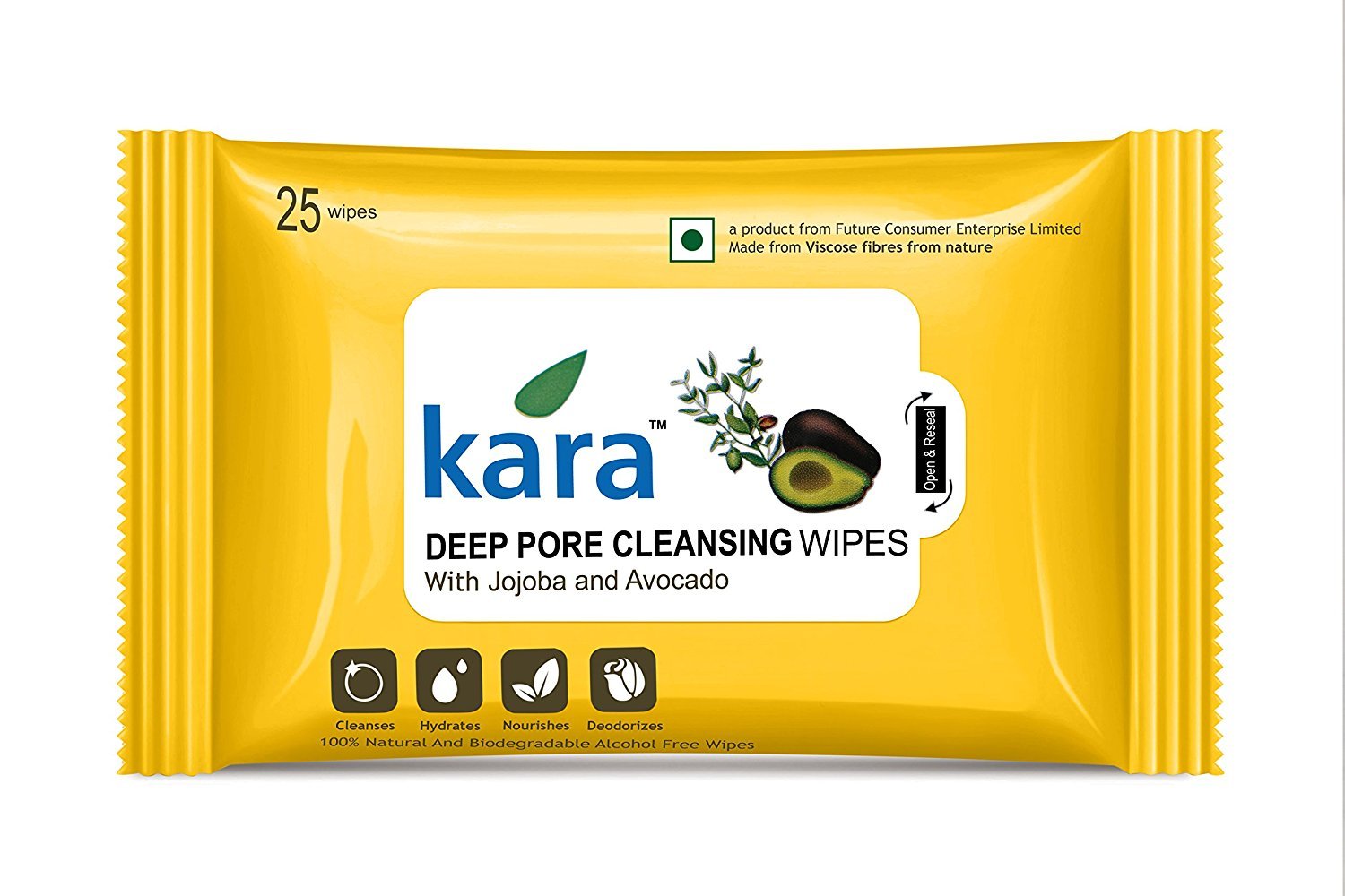 Kara Lot de 25 lingettes nettoyantes pour le visage - Fibre de viscose - Jojoba et avocat