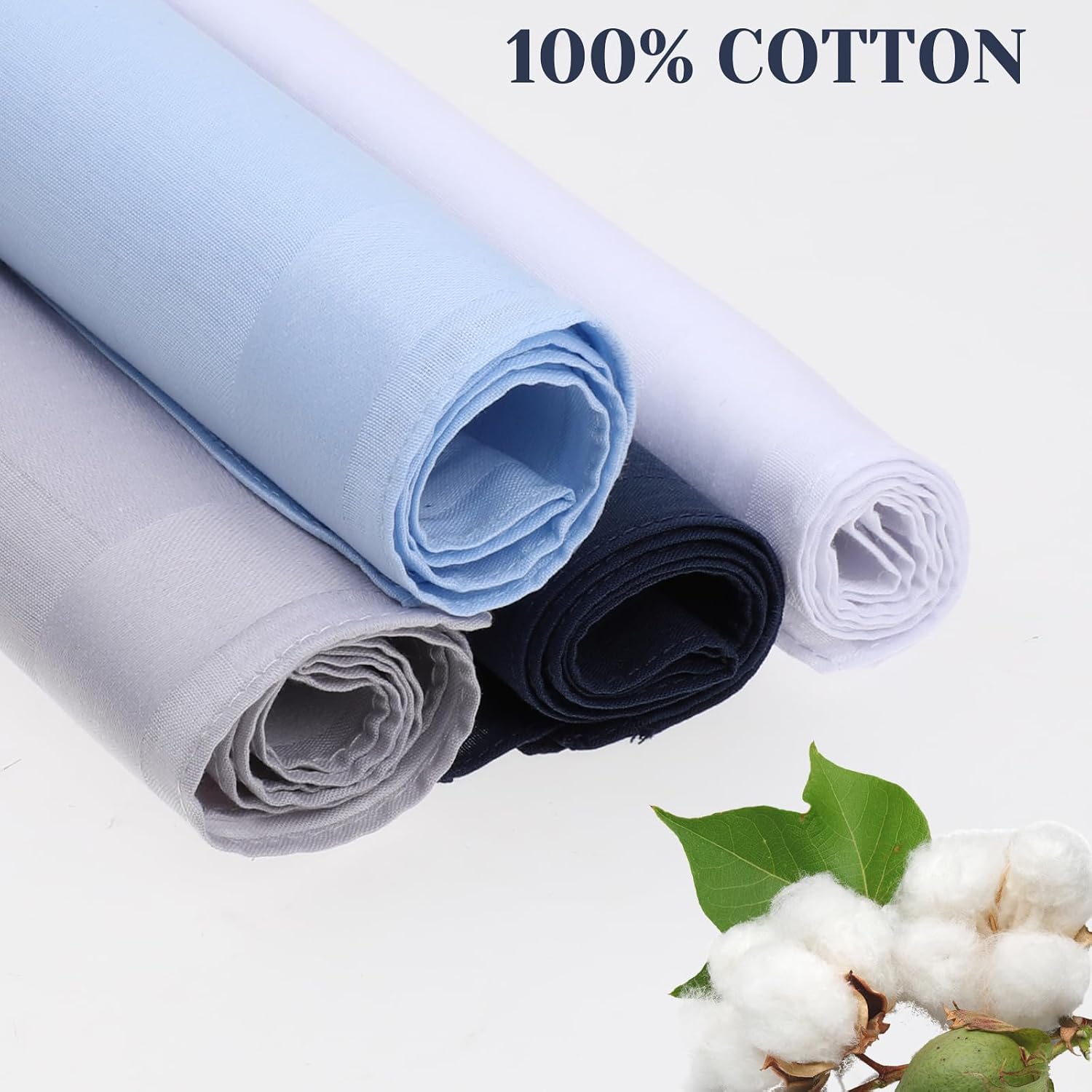 Giantree 4 Pcs Cotton Handkerchiefs for men, Classic Pocket Squares Set Soft Mens Handkerchiefs 15.8" x 15.8" 4 Colors(white+light gray+blue+medium blue)
