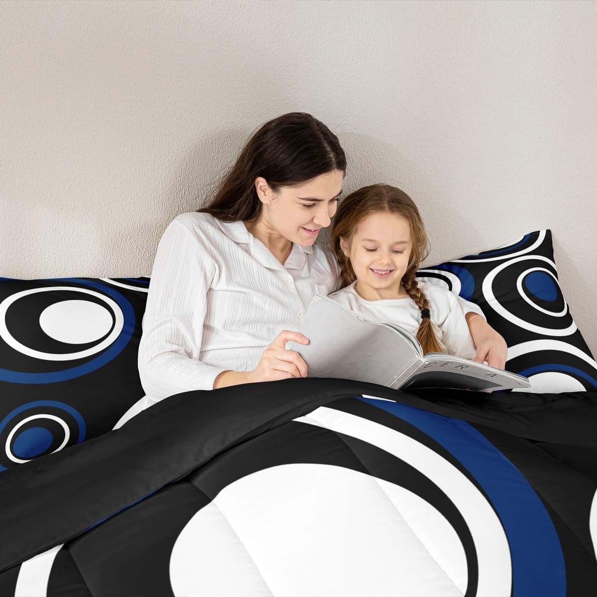 Erosebridal Black Blue Vortex Queen Comforter Set for Adult Women Men Chic Geometric Abstract Mens Bedding Set Striped Aesthetic Circles Bed Set Boho Modern Quilt Set - Image 5