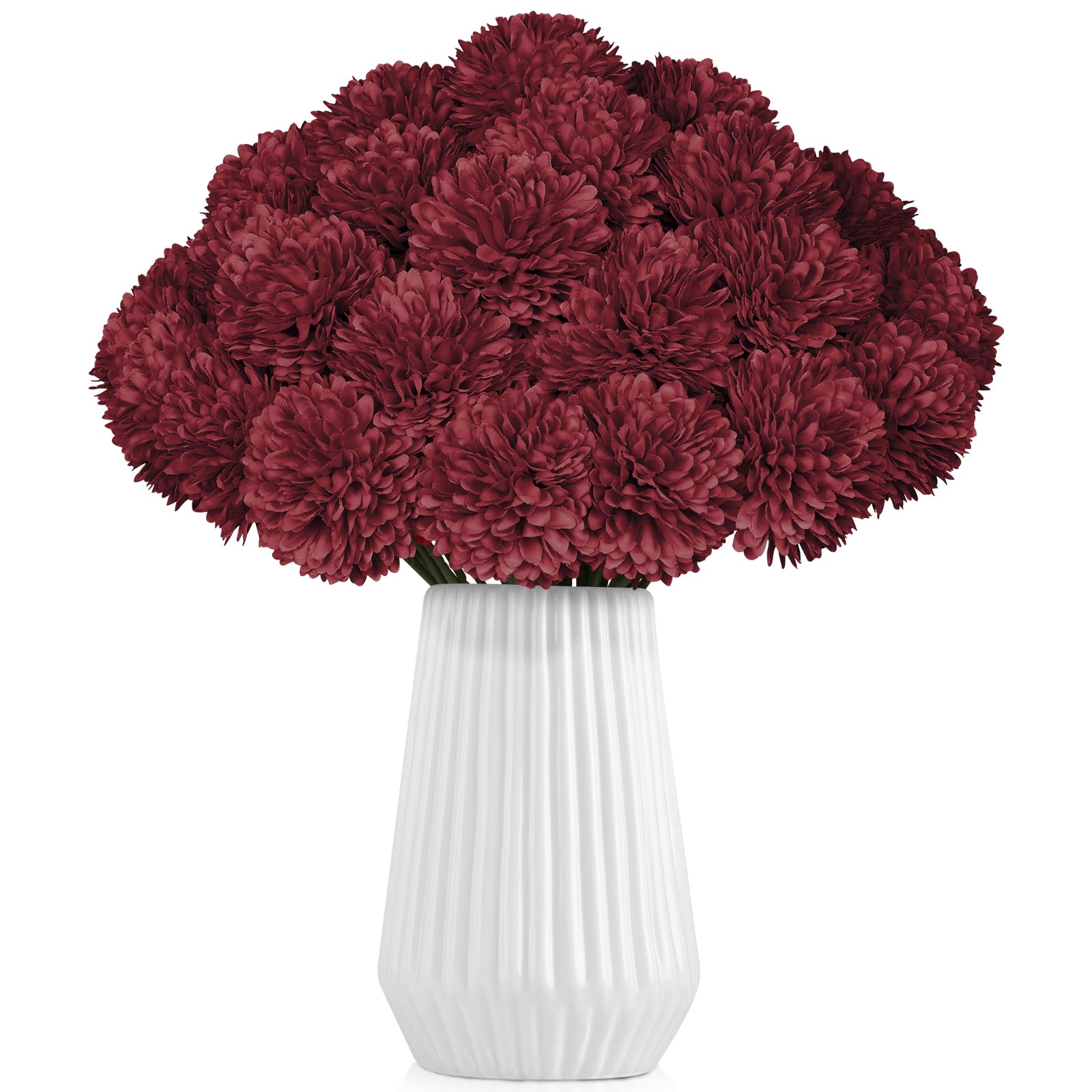 Künstliche Chrysanthemen in Burgunderrot, 36 Stück, künstliche Mütter, Seidenkugeln, Blumen für Herbst, Heimdekoration, Hochzeit, Tischdekoration, Weihnachtsblumenarrangements (Burgunderrot)