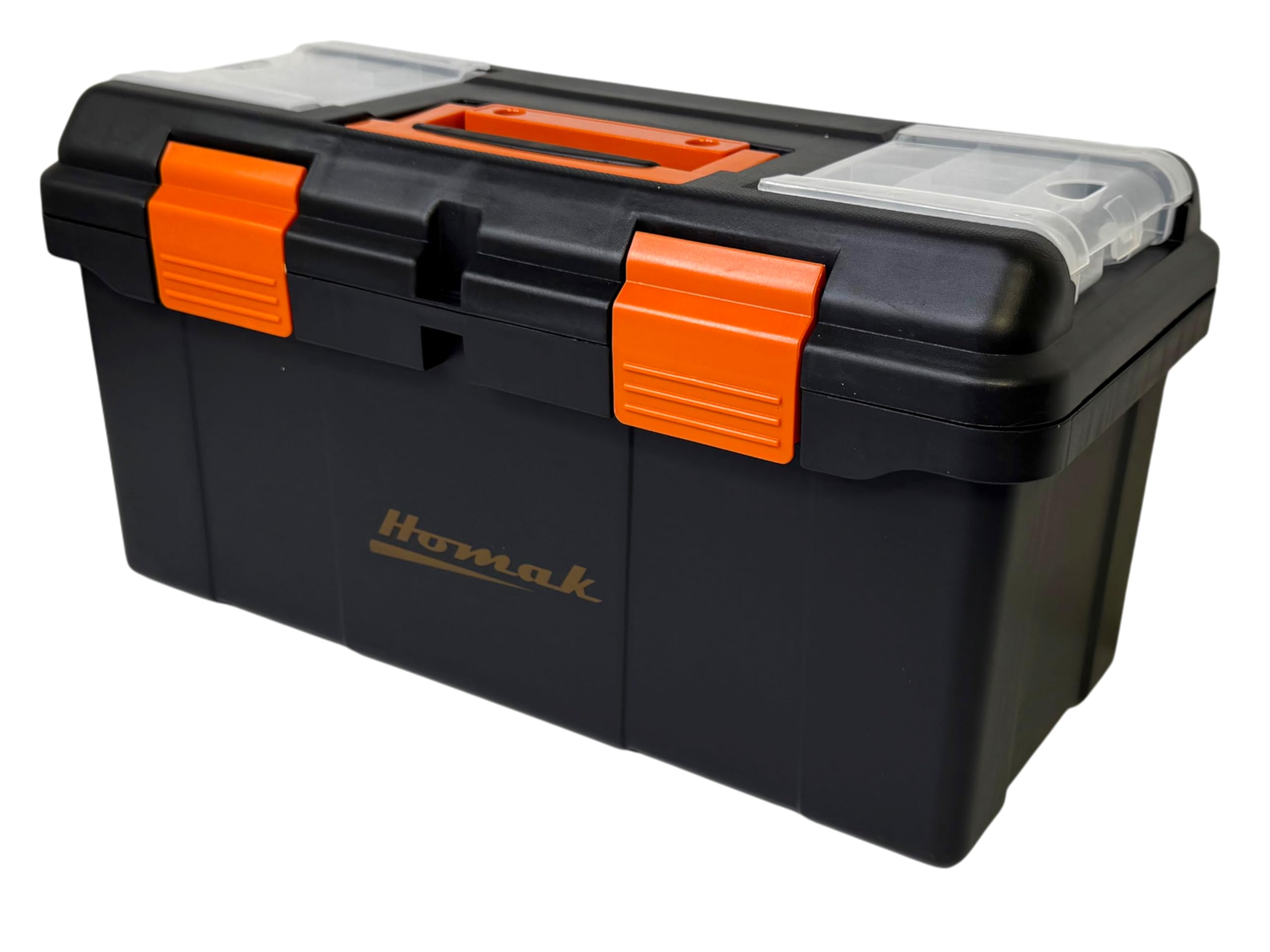 Homak Plastic Tool Box with Tray and Dividers, Black, 19.25 Inches