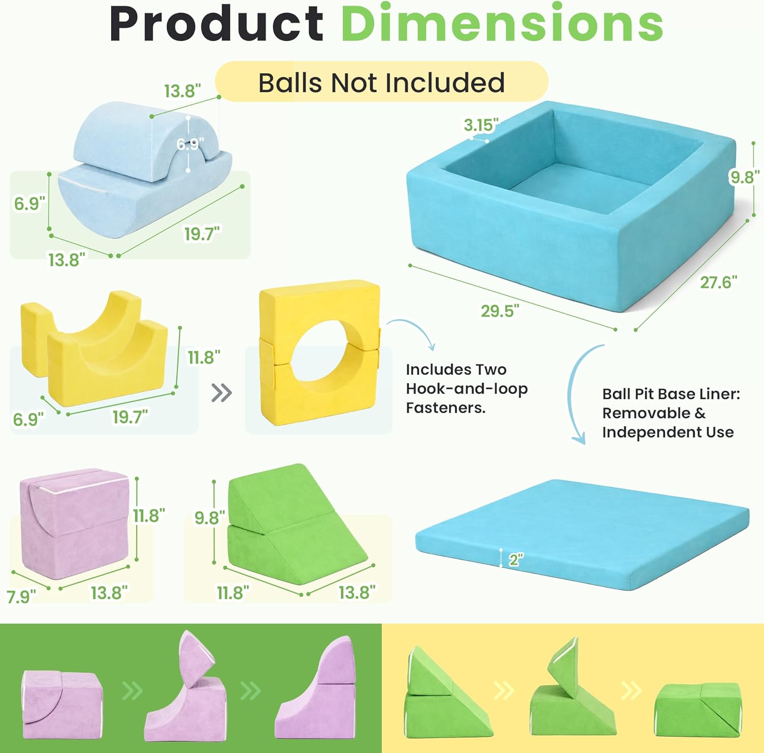 cossy Foam Climbing Blocks for Toddlers, 30 x 28in Square Ball Pit for Babies, 7pcs Toddler Climbing Toys Indoor, Soft Play Set, Baby Climbing Blocks, Ideal for Crawling & Climbing(Balls Not Included)