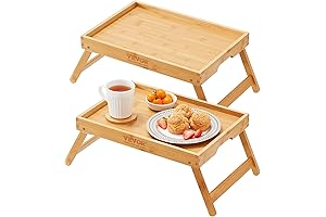 VEVOR Bamboo Folding Tray Tables Set of 2 - Premium Breakfast Bed...