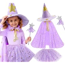 Wizard-Cloak-Witch-Costume for Kids Girls Princes Dress-up Hat Wand Tutu