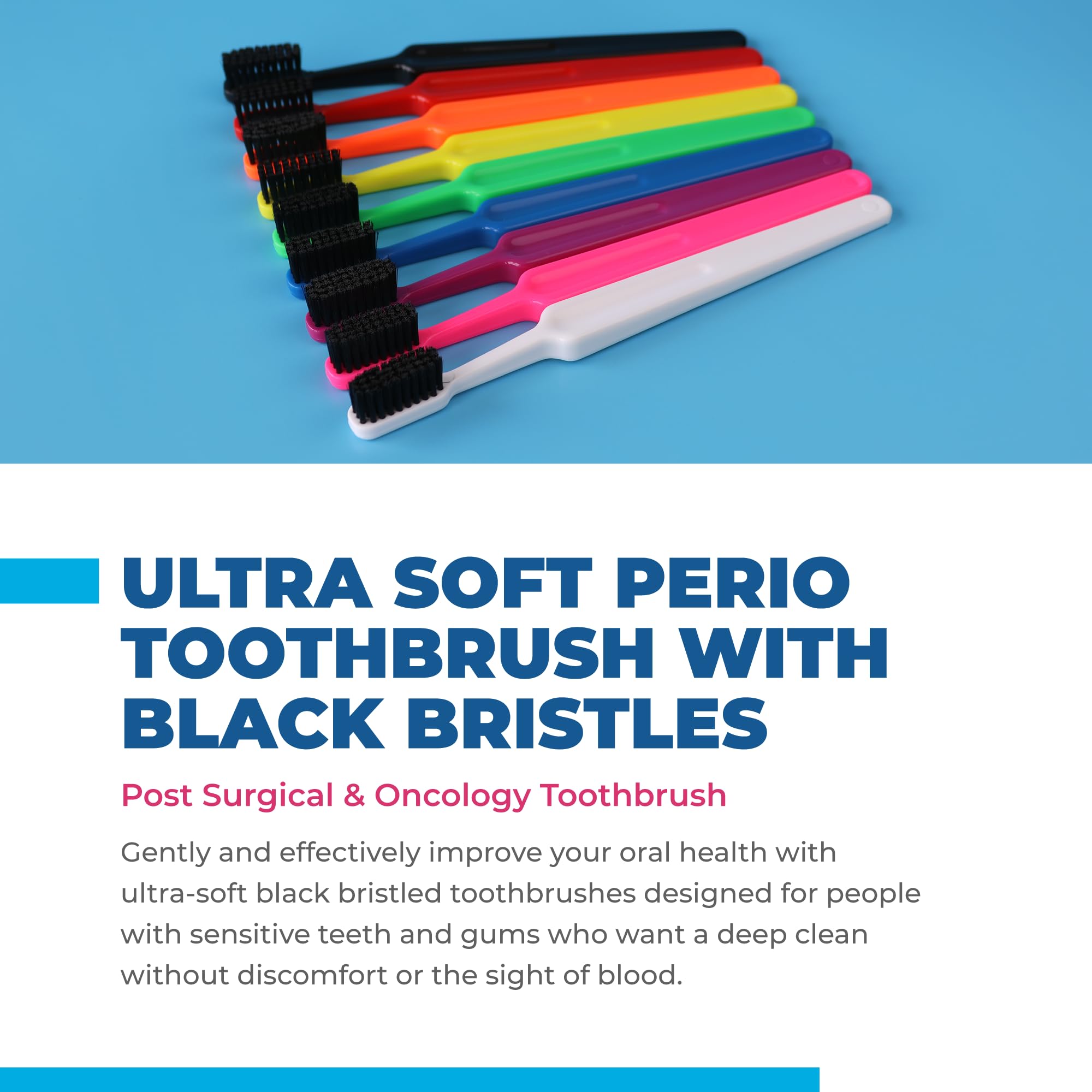 Cepillo de dientes periodontal ultra suave con cerdas negras, cepillo de dientes posquirúrgico y oncológico de cerdas ultra suaves (1 docena)