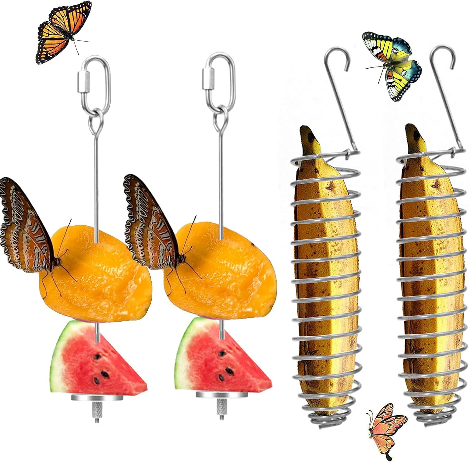 4Pcs Butterfly Banana Holder for Outside, Outdoor Banana Hammock, Hangable Butterfly Feeders Stand for Garden, Backyard