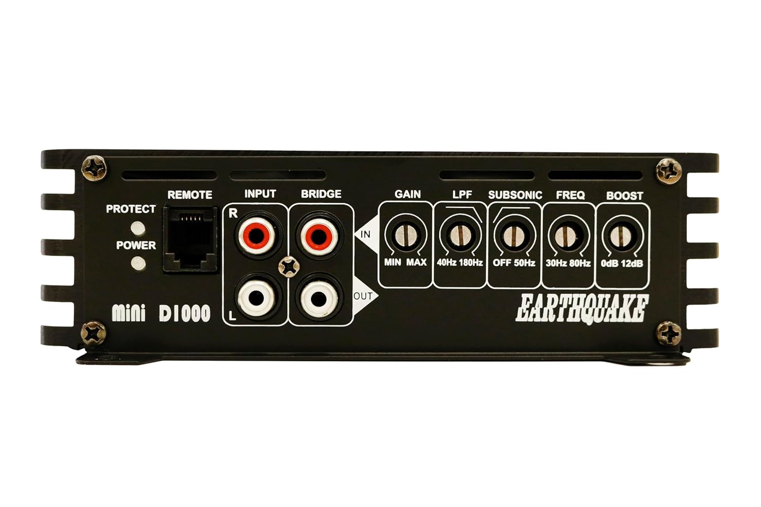 Earthquake Sound Mini D1000 (Gen 2) Mono Class D Car Amplifier, 1200 Watts Peak Power, Black, Red, Grey