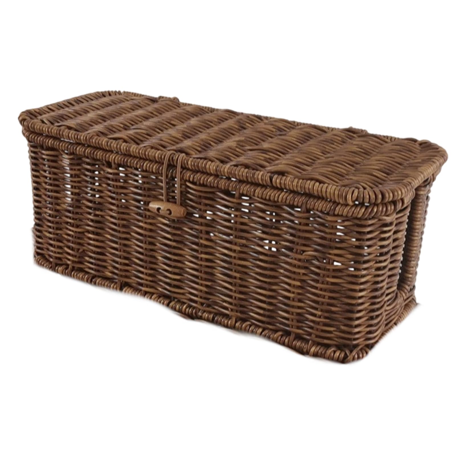 Woven Organizers Basket with Secure Flipping Top Design Multipurpose Storage Bin for Easy Access to Items Woven Flipping Top Storage Basket with Realistic Rattan Look Household Bin for Kitchen