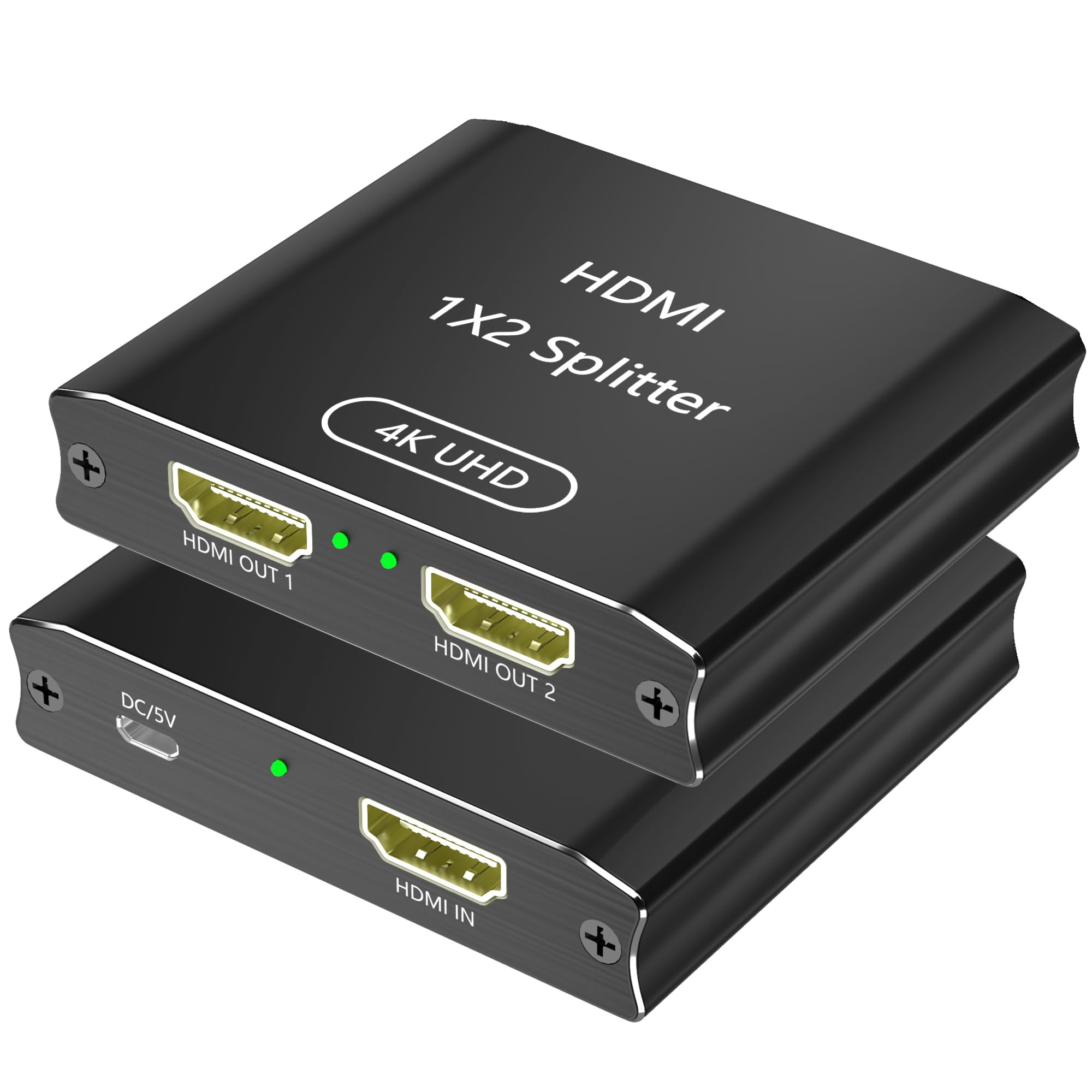 HDMI Splitter 1 in 2 Out, 4K@30Hz, Dual Monitors, Aluminum HDMI Splitter Supports 3D & Full HD 1080P, HDTV Suitable for PS4/TV/projector/monitor