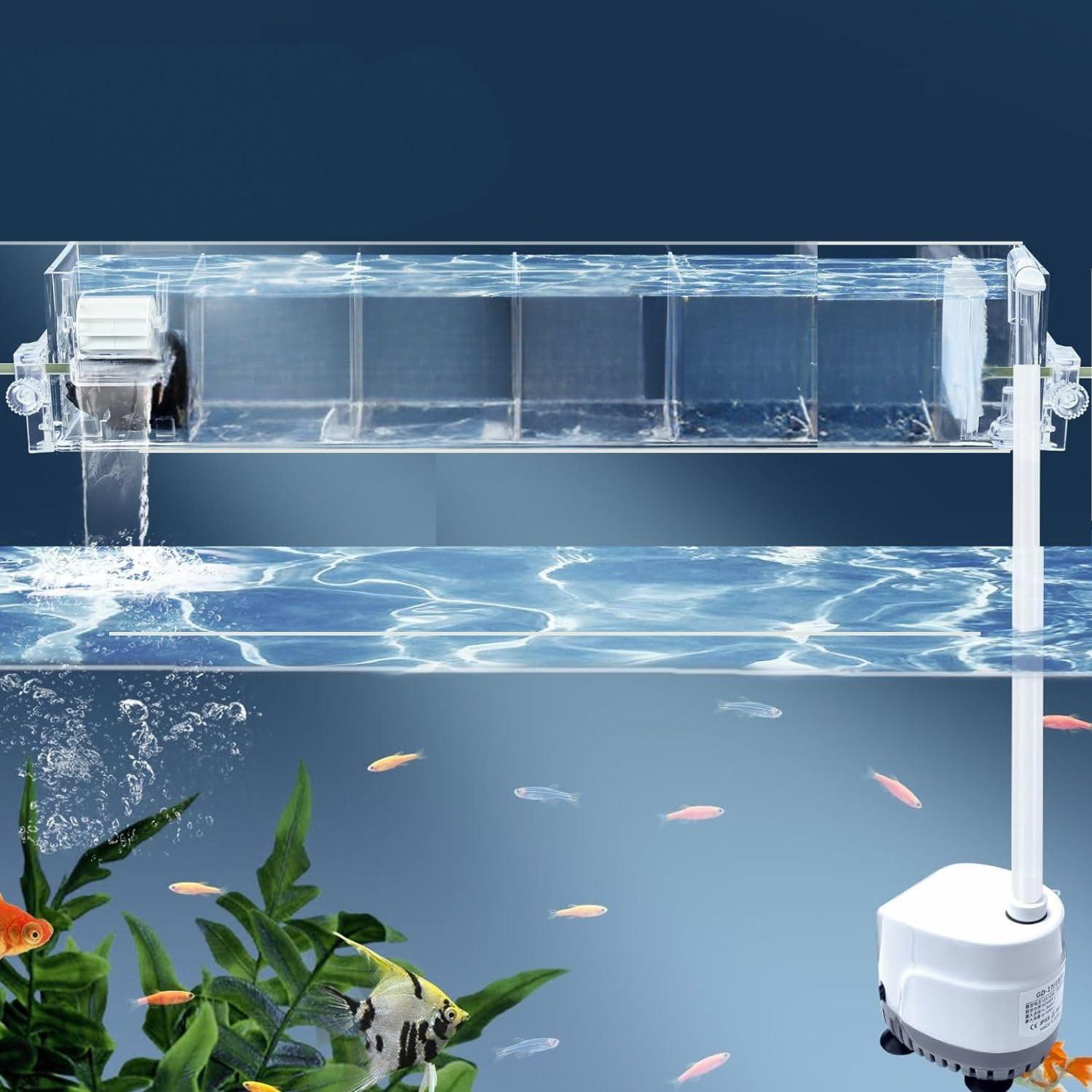 VAYINATO® GD-19 | 5W | 300L/H (Filter Media Not Included) Transparent Acrylic 6 Layer Top Sump Filter Box with Pump & Filter Pad, Bio Wheel Can Hang on Back & Inside The Tank with Flow Adjuster (B0DCKBYH54) Amazon Price History, Amazon Price Tracker