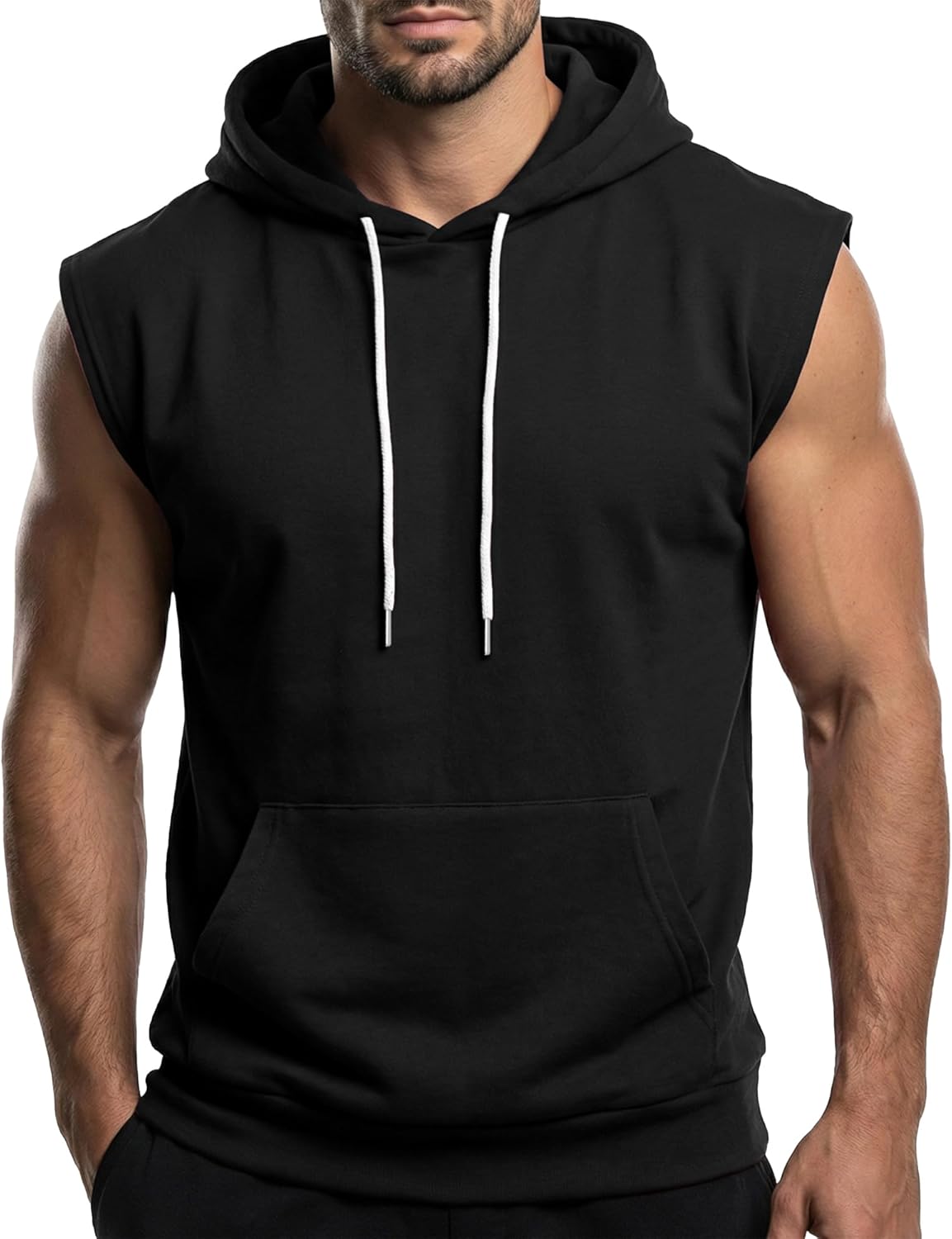 Ohoo Men's Workout Hooded Tank Tops Muscle Cut Off Sleeveless Gym Hoodies