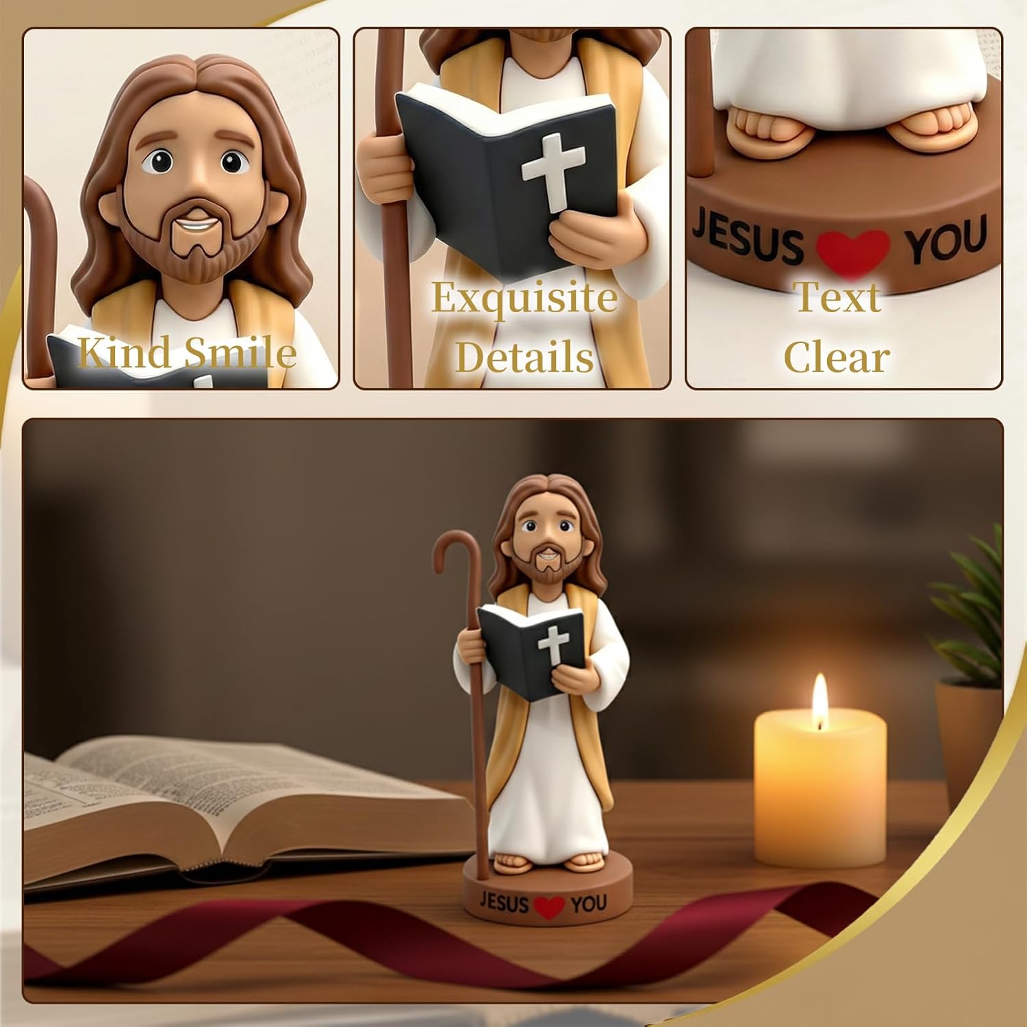 4" Mini Jesus Figures, Small Jesus Loves You Car Decor Figurines, Gifts Teens Christmas Easter Egg Stuffers Fillers
