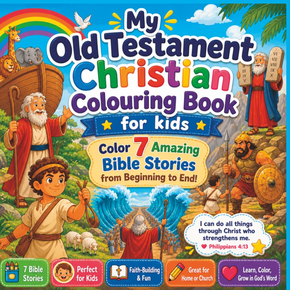 My Old Testament Christian Colouring Book: Easy Bible Story Colouring Pages for Kids 3-8