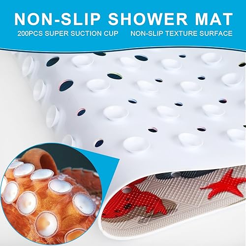 Miniatura 4 de XIYUNTE Tapete de baño para bebé, para niños, 40 x 16 pulgadas, extralargo, antideslizante, de caricaturas, para tina o ducha, con ventosas y