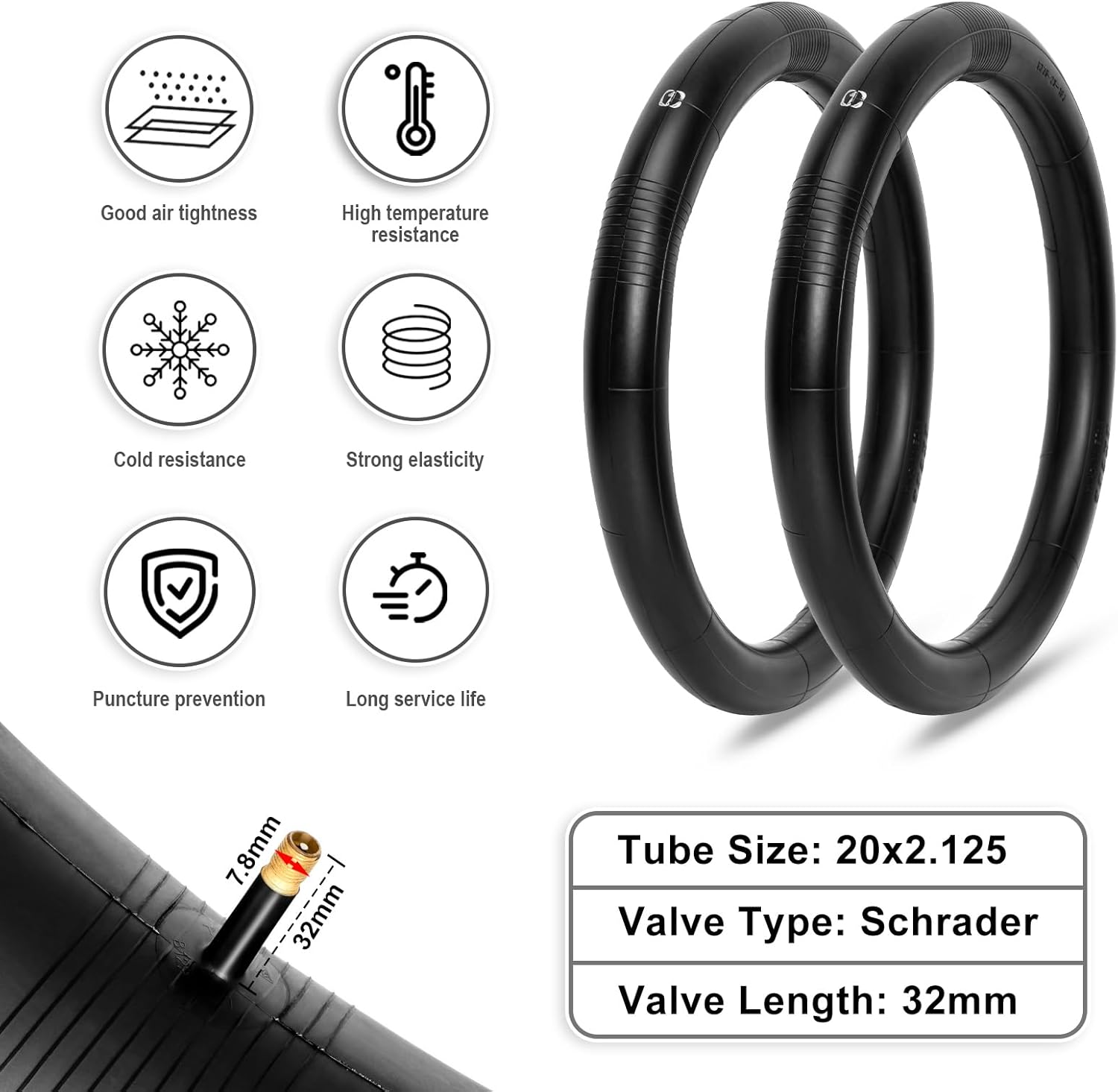 2-Pack Mountain Bike Tires & Tubes Set: 16/20/24/26-Inch Puncture-Protection MTB Tires with Heavy-Duty Butyl Inner Tubes & Tire Levers for Off-Road Cycling
