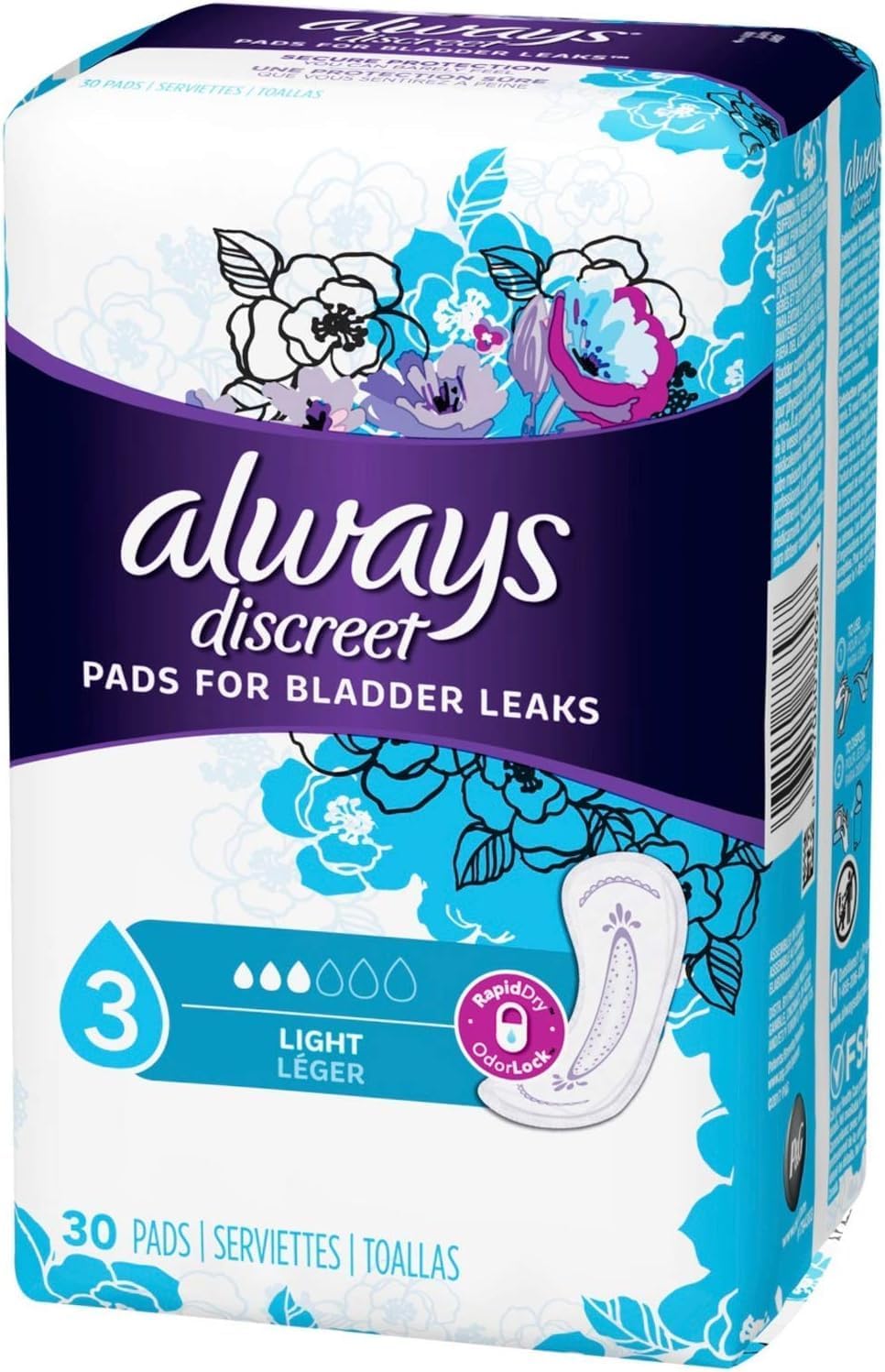 Always Discreet Incontinence Liners for Women, Ultra Thin, Regular Length , 90 count