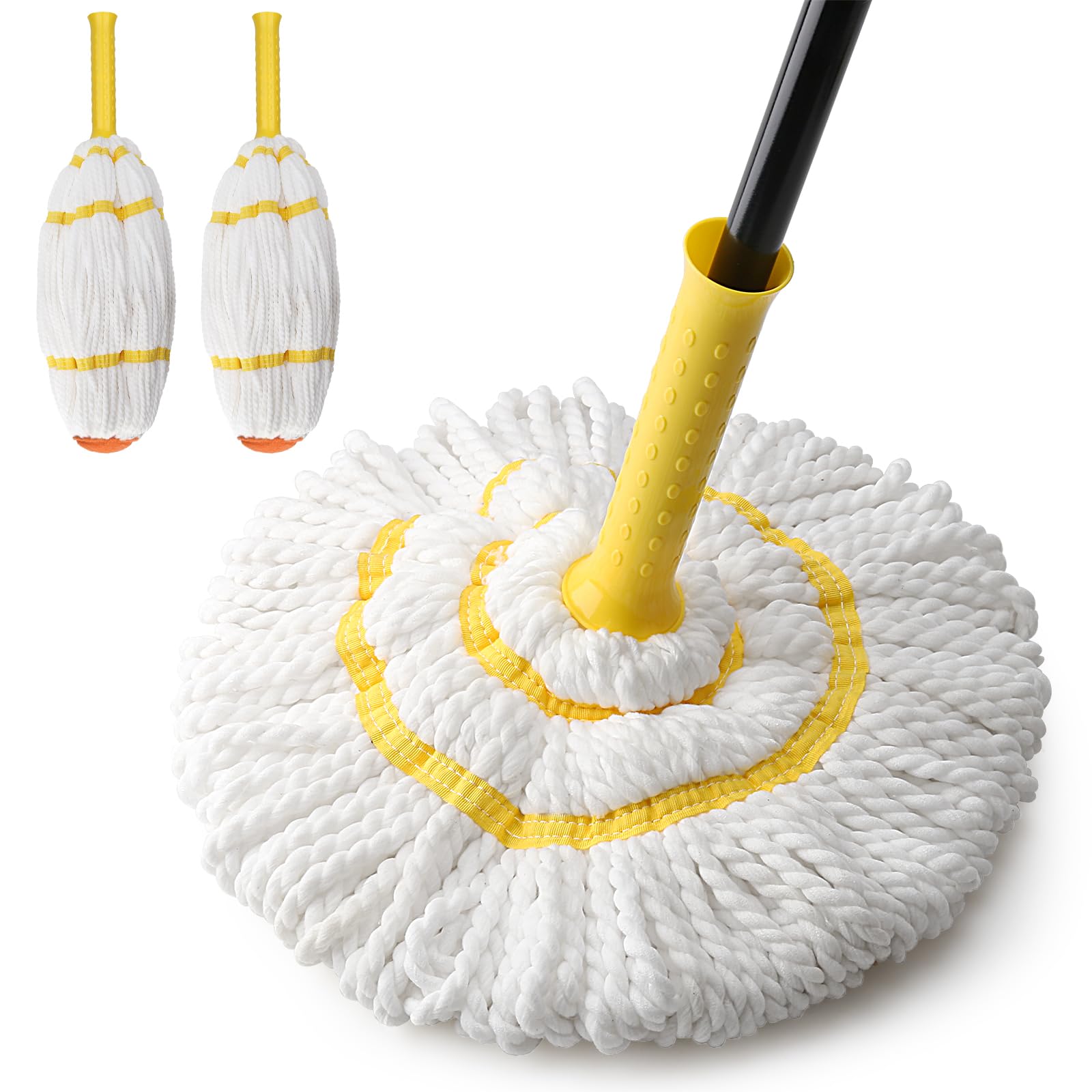Self-Wringing Twist Mop with 1 Extra Refill, 57" Long Handle, Yellow