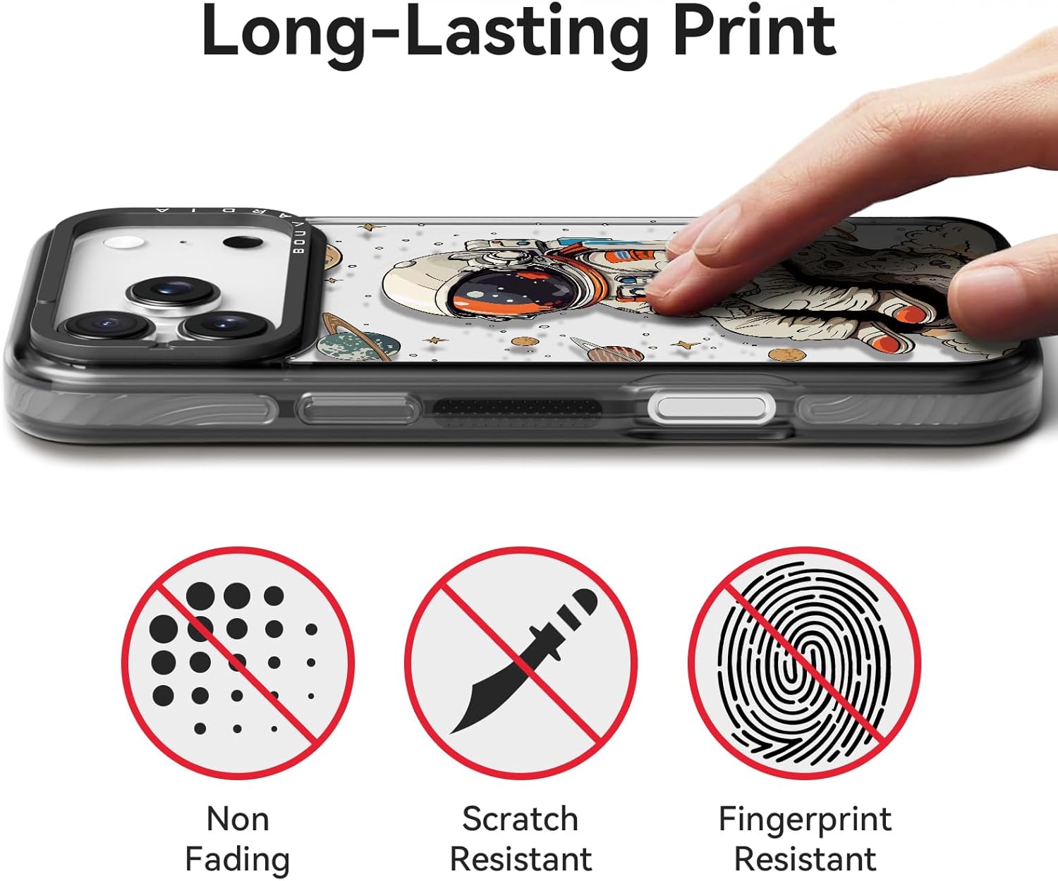 Bouvardia for iPhone 17 Pro Case, Cute Design for Women & Girls, Protective & Aesthetic, Gray Bumper - Astronaut - Image 4