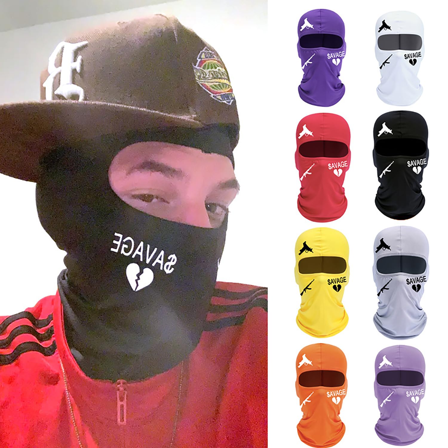 Balaclava Sun/uv face mask Ski Mask Full Face Cover UV Protection Balaclava Winter Neck Gaiter for Men Outdoor Sports Cycling Hood Heart-White THK13