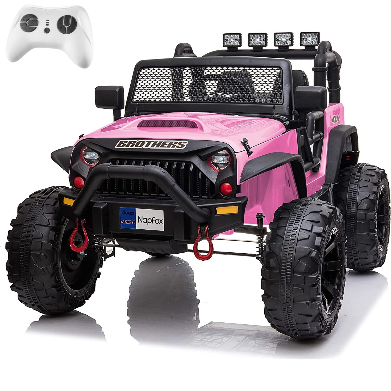 NapfoxLarge Wheels 2 Seater Kids Electric Car Powerful Electric Ride On Truck w/Remote Control, 2 Speeds, Music, Spring Suspension for Boys and Girls,Pink
