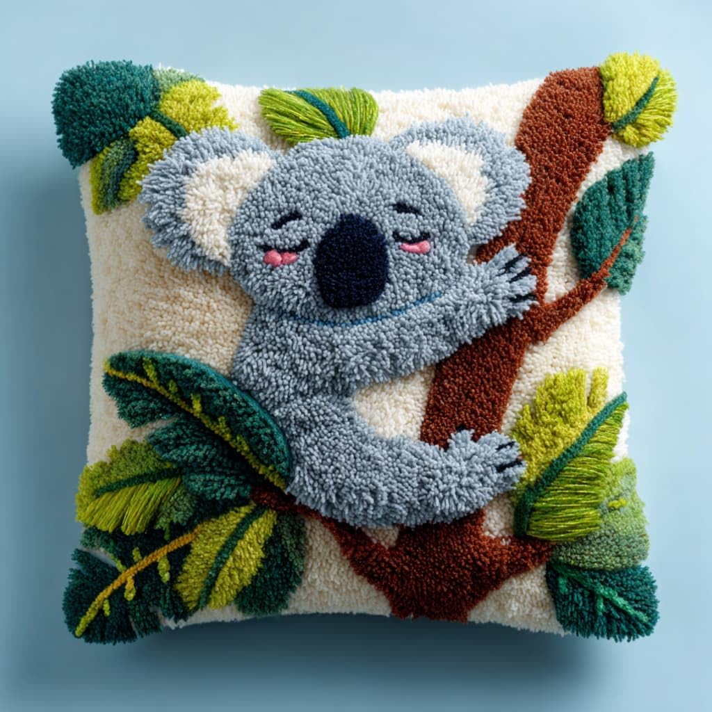 AxiangziK Latch Hook Pillow Kit,Koala 43X43Cm DIY Cushion Cover