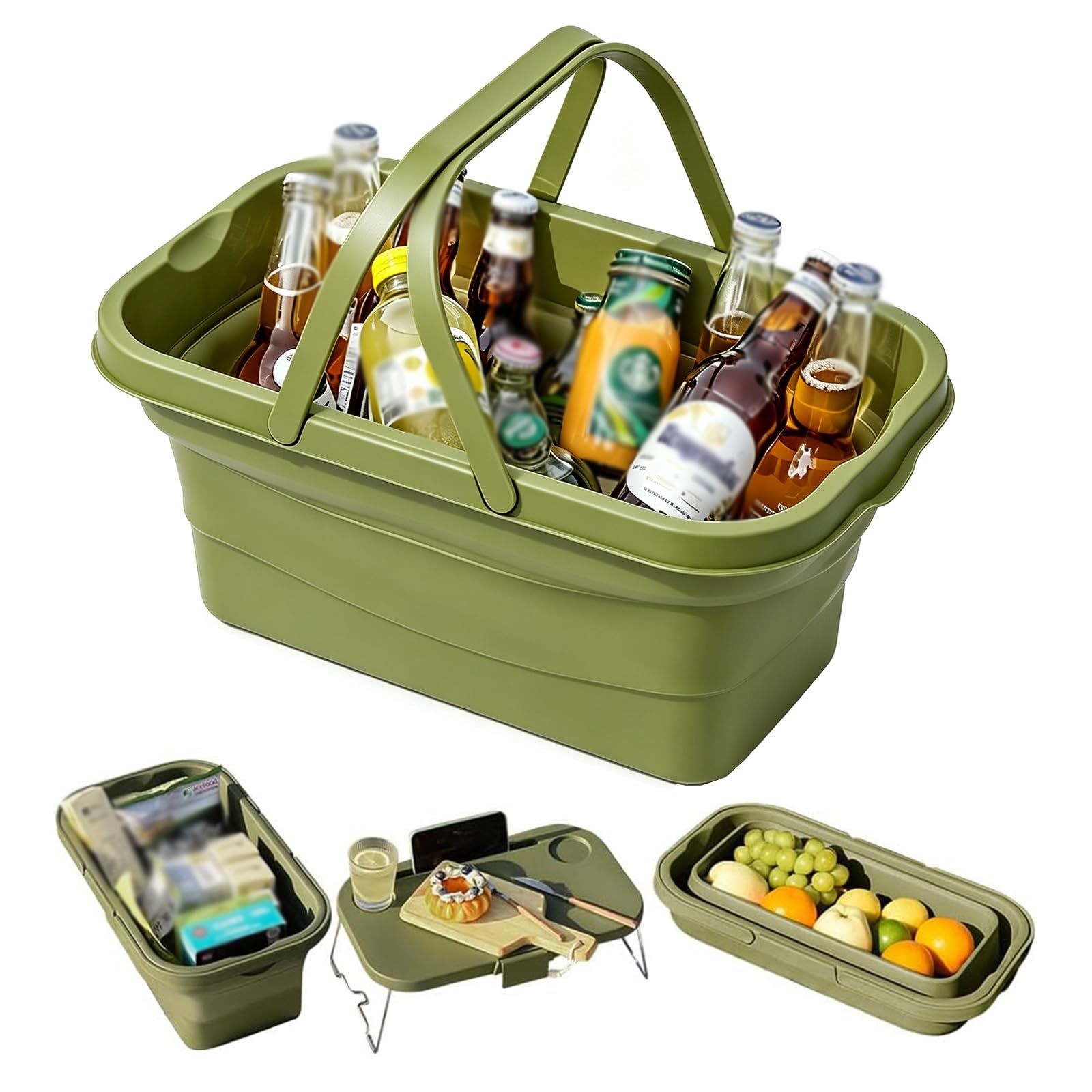 Collapsible Picnic Basket with Lid,Foldable Silicone Storage Tub
