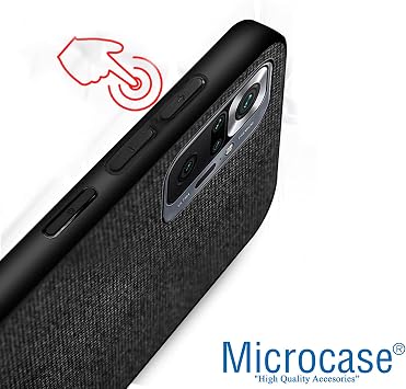 Microcase Xiaomi Redmi Note 10 Pro Max Fabrik Serisi Kumaş ve Deri Desen Kılıf - Siyah