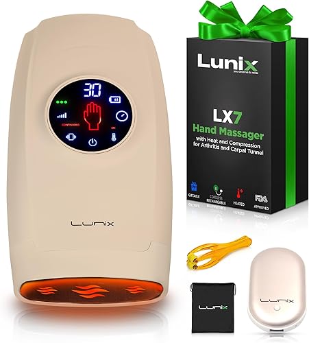 Lunix LX7 - Masajeador eléctrico de manos con pantalla táctil con compresión y calor, terapia de puntos de presión para artritis, alivio del dolor y