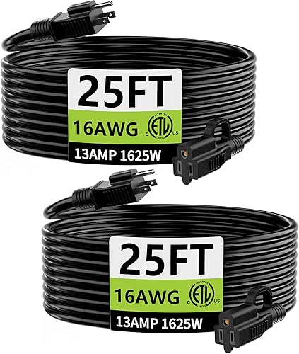 Miniatura 47 de HUANCHAIN Cable de extensión para exteriores de calibre 14/3 de 25 pies, resistente al agua, con cable eléctrico de 3 clavijas iluminado y flexible