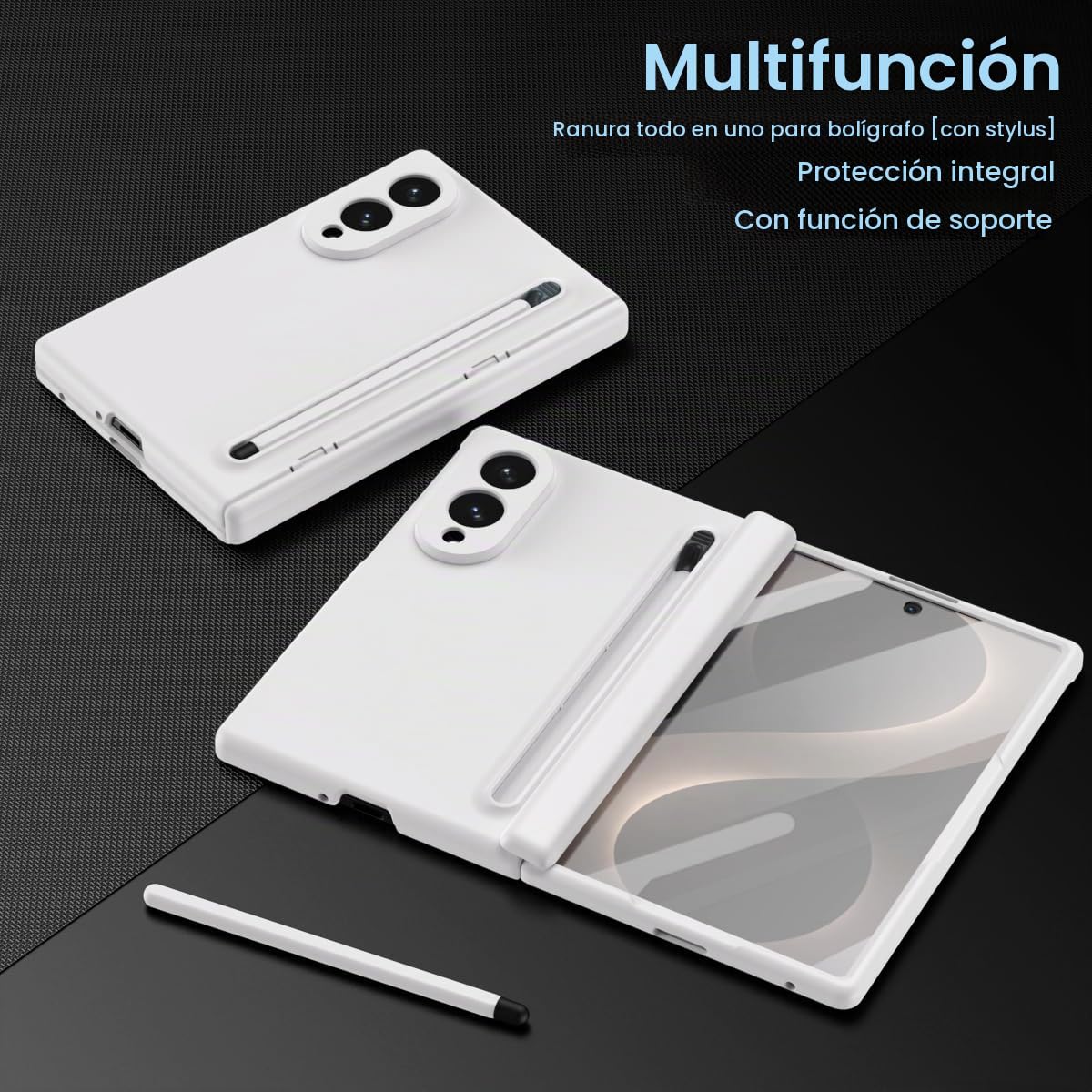 Funda para Galaxy Z Fold 8 con lápiz óptico y Ranura para Soporte, Carcasa para Samsung Galaxy Z Fold8 con Protector de Pantalla, Funda para Fold8-Blanco
