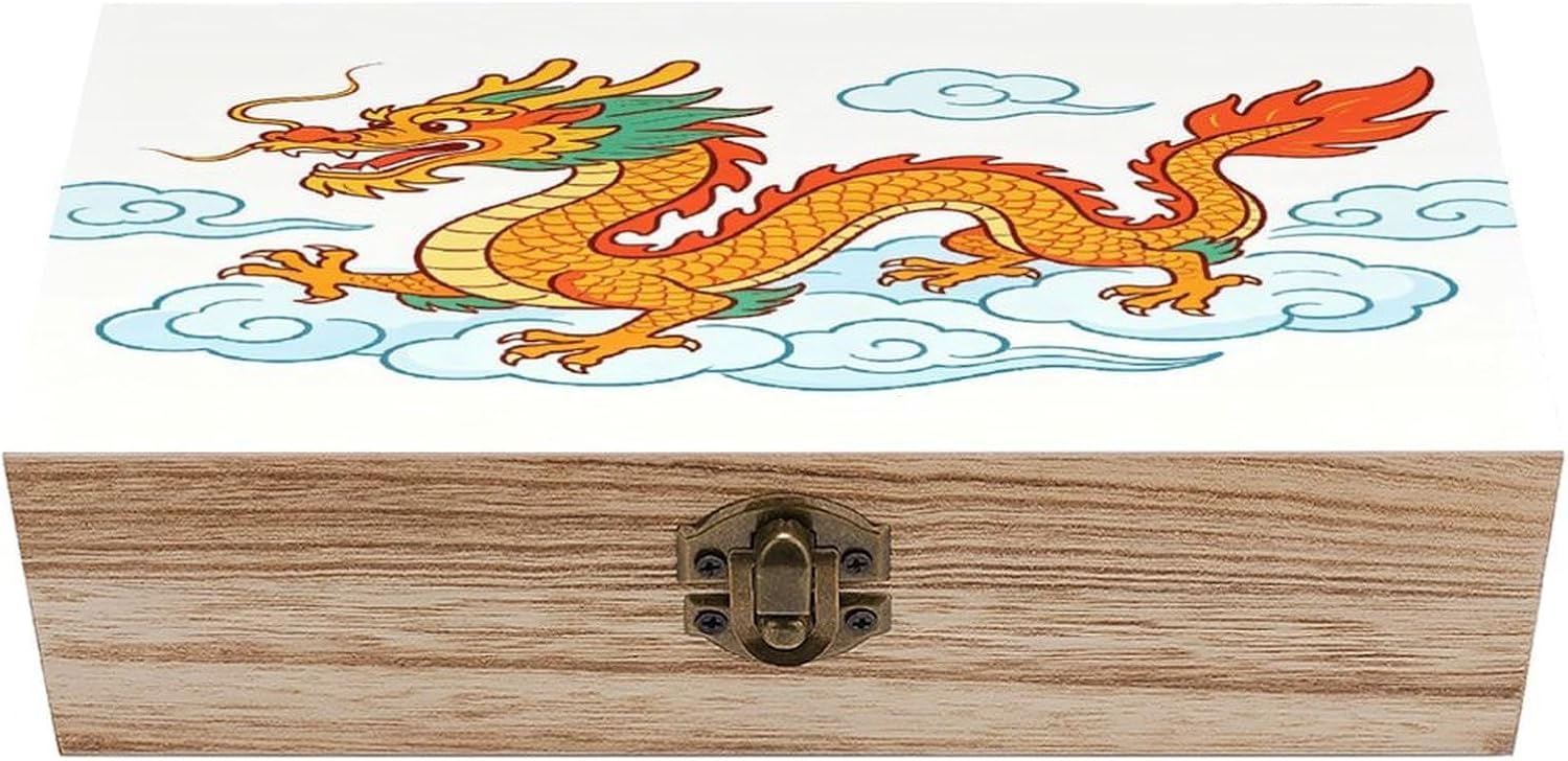 Dragon Cloud Dance Wooden Storage Box 7.9" X 3.9" X 2.3"