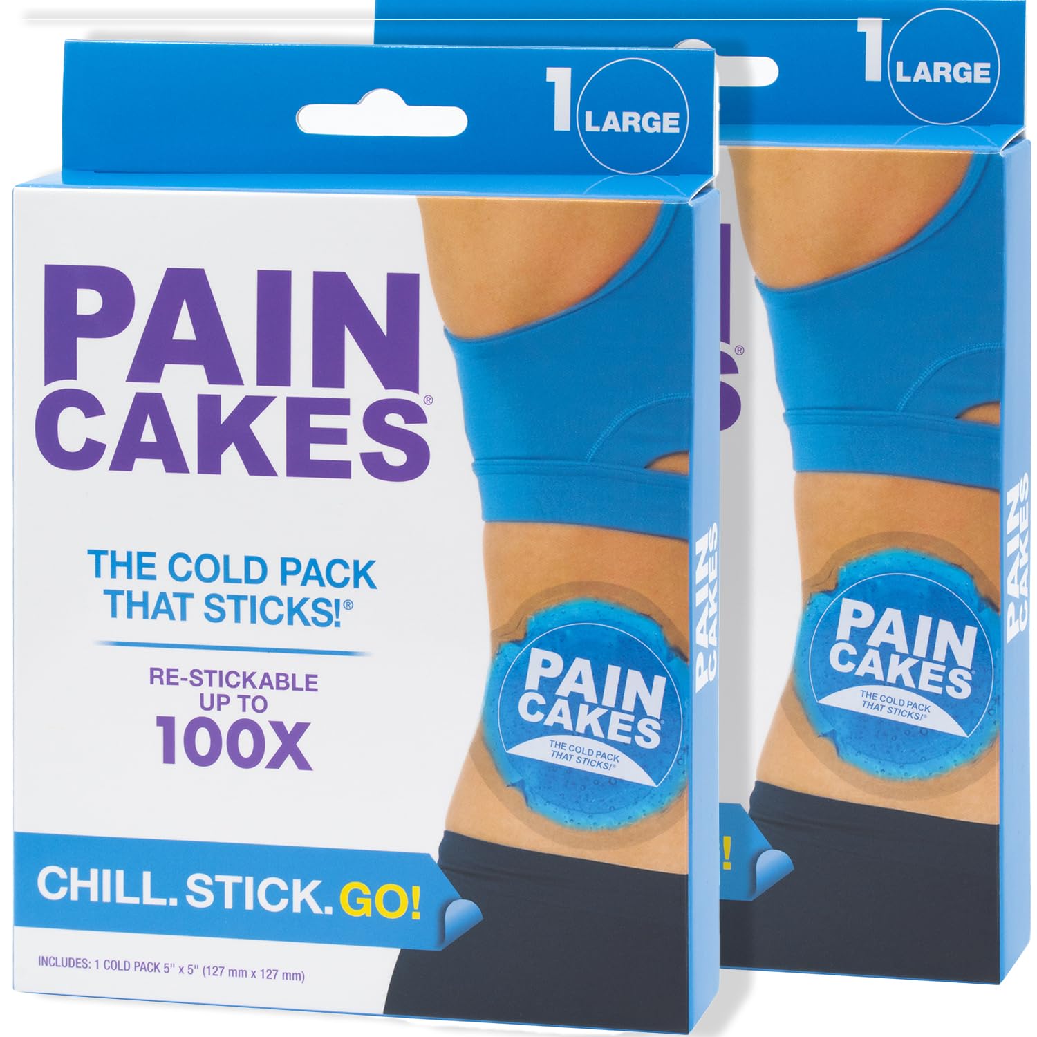 PAINCAKES Wiederverwendbar, haftet am Körper, rund, 2 Stück, 12,7 cm groß, blau, aufklebbarer Eisbeutel für gezielte Kältetherapie, perfekt für Verletzungen und kleine Bereiche, latexfreie