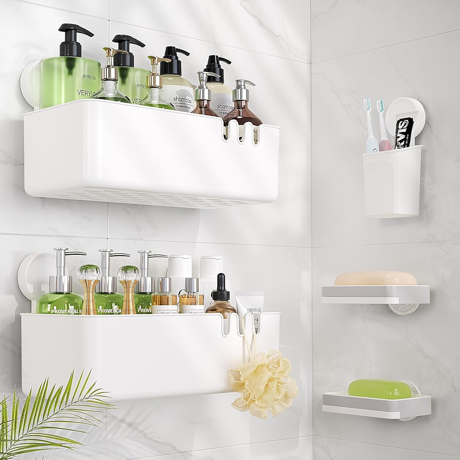 LUXEAR Shower Caddy 5 Pack Suction Cup Shower Organizer for Bathroom Storage Home Kitchen No Drilling Removable Plastic