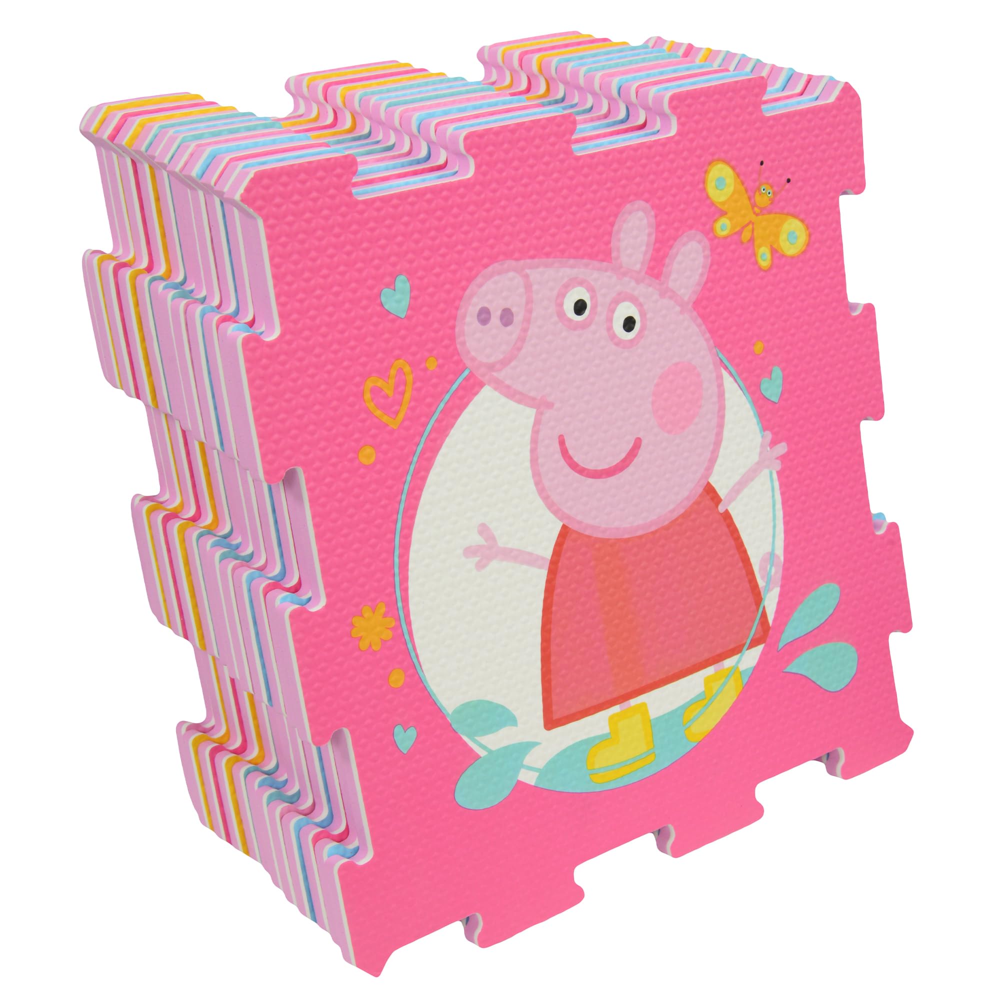 Peppa Pig Schaumstoff-Spielmatten | Weiche Baby Kleinkind Bodenmatte Fliesen für Laufstall, Bauchzeit | 10 mm dick ineinandergreifende 12-teilige Matte für Kinder