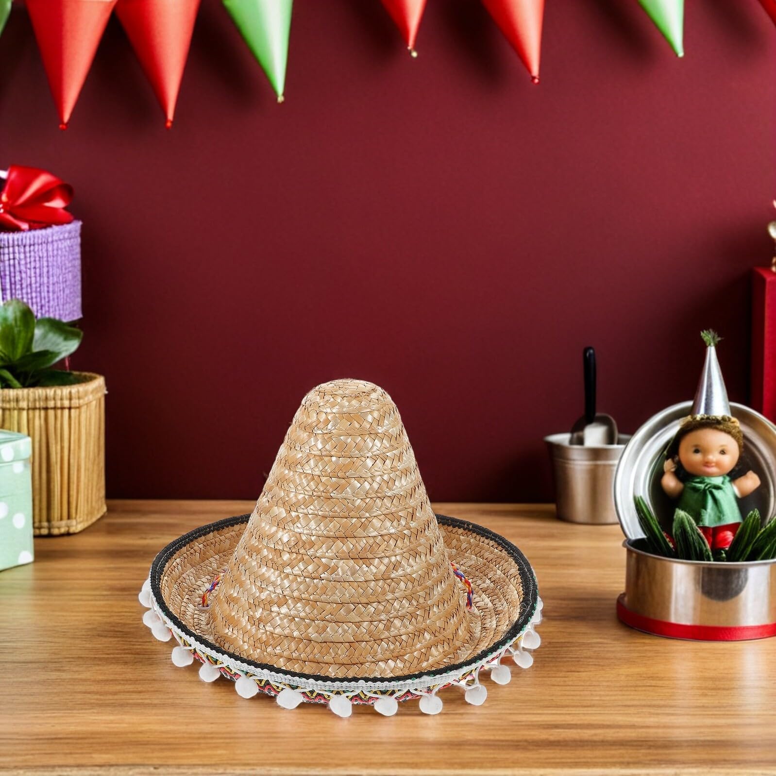 FOMIYES Sombreros de Fiesta Mexicanos para Adultos 2 Piezas Sombreros de Paja Borde Diámetro 30 CM Accesorios para Fiestas Temáticas Mexicanas y Celebraciones
