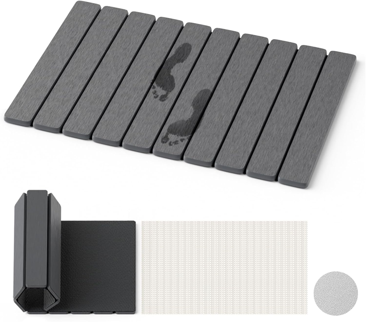 Non Slip Stone Bath Mat, 23.2 x 15.3 in Foldable Quick Dry Stone Shower Mat, Diatomaceous Earth Bath Mat for Bathroom, Kitchen, Easy to Clean (Grey)