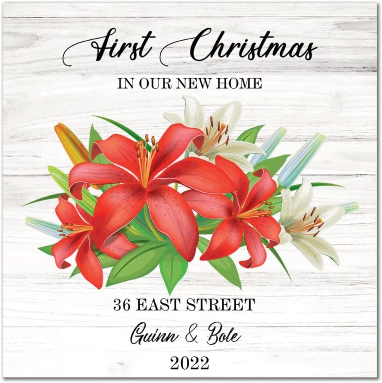First Christmas in Our New Home Wood Sign Retro New Home Flower Custome Name Door Sign Hello Winter Wall Decor Hanging Plaque Sign For Living Room Bedroom Front Door Office Housewarming Gift 16x16in