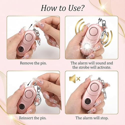 Miniatura 8 de Alarma personal para mujeres, llavero de alarma: Qoosea 4 unidades de llavero de emergencia de 135 dB sirena con luz estroboscópica para mujeres,