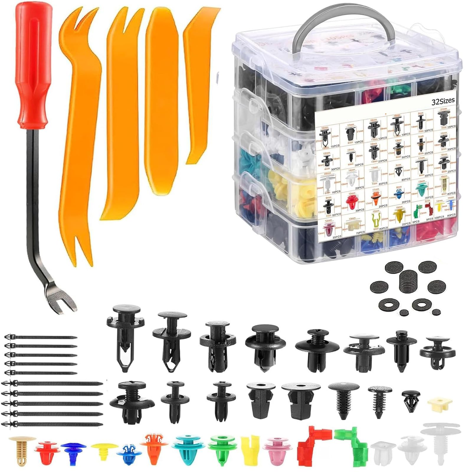 Auto Befestigung Clips 1240 Stücke Universal Türverkleidung Klammern Stoßstangen Zierleisten Befestigung mit Kabelbinder Schwammig Kissen Demontage Werkzeuge Kunststoff Clipsatz für Automobile