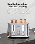 LONGDEEM Toaster 4 Slice, Retro Styled Stainless Steel, Wide Slot Bagel Toaster, Dual Independent Controls, Removable Crumb Tray, Easy to Clean, 6 Shade Settings, Reheat & Defrost, Silver