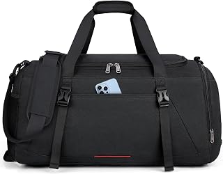 Gym Bag for Men Women 40L Sports Bag Waterproof Travel Duffle Bag Carry on Bag Gym Duffle Bag with Shoe Compartment Lightweight Sports Gym Bag, Wet Pocket Large Weekender Overnight Bag, Black