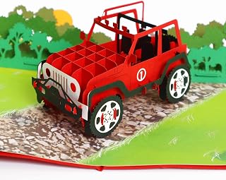 CUTE POPUP - Father's Day Card, Jeep Truck Pop Up Card, Pop Up Birthday Cards, Camping Pop Up Card for Boss, Son, Grandson, Jeep Lover on Get Well, Congrats, or Just Thinking of You